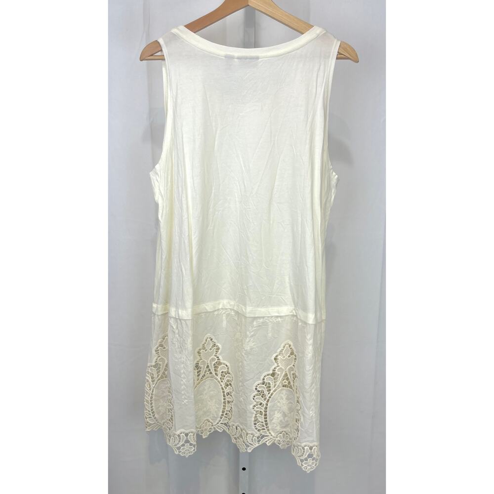 LOGO Lori Goldstein Long Solid Tunic Tank Embroidered Lace Hem A288010 Ivory XL - Picture 2 of 7